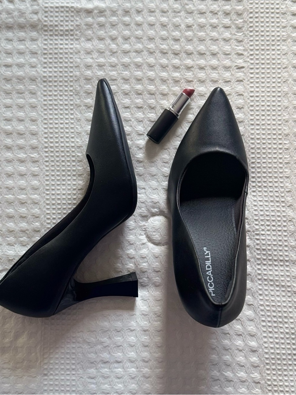 Black Pointed Low Block Heel Pumps for Women